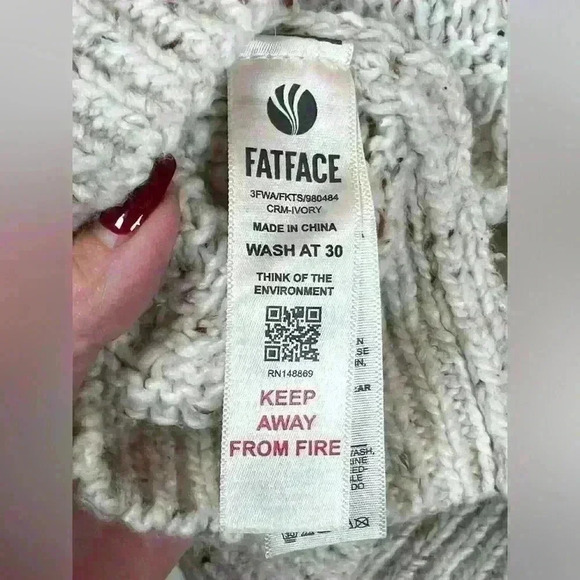 FatFace Nora Craft Jumper Sweater Natural Ivory Wool Blend Women’s Size 8 - Picture 12 of 14